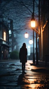 一个人夜晚路灯图片_夜晚路灯下独行，孤独又安静，你有过吗？