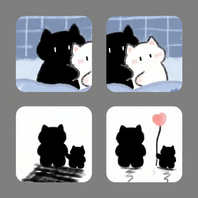 卡通白猫黑猫情侣头像_超萌黑白猫咪情侣头像，甜蜜温馨，适合当头像！