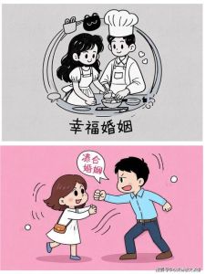夫妻漫画情感图片_夫妻沙发上看电视超恩爱，线条简单颜色亮，婚礼纪念日装饰好选择