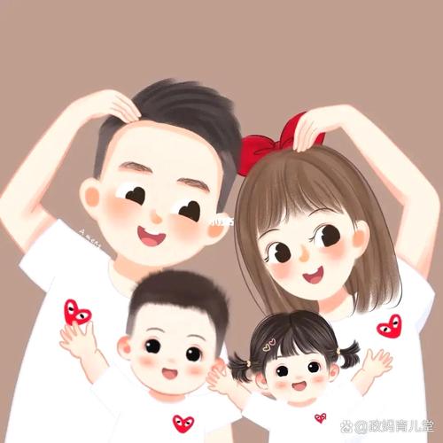 儿女双全的图片卡通背景图_儿女双全喜庆图，家庭幸福温馨，生日聚会朋友圈通用！