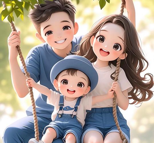 儿女双全的图片卡通背景图_儿女双全喜庆图，家庭幸福温馨，生日聚会朋友圈通用！