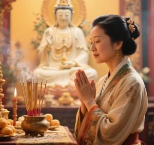 女人跪拜佛图片_虔诚拜佛图，祥和背景，感受信仰力量你求好运跪过吗？分享经历！