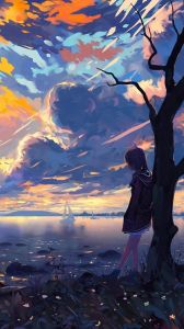 女孩在海边卡通图片_动漫女孩海边图，清新可爱，适合做屏保头像