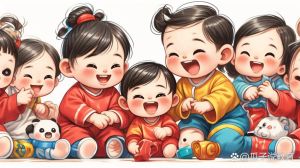 儿女双全的图片卡通背景图_儿女双全喜庆图，家庭幸福温馨，生日聚会朋友圈通用！